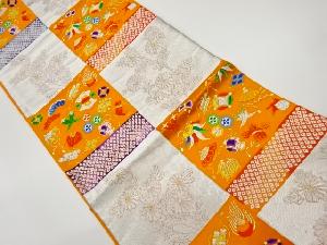 色紙に宝尽くし・鹿の子・菊模様織出し袋帯